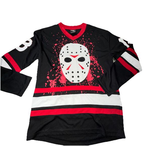 Red Other - Friday The 13th Jason Voorhees - Black Red White Hockey Jersey S (AI21)
